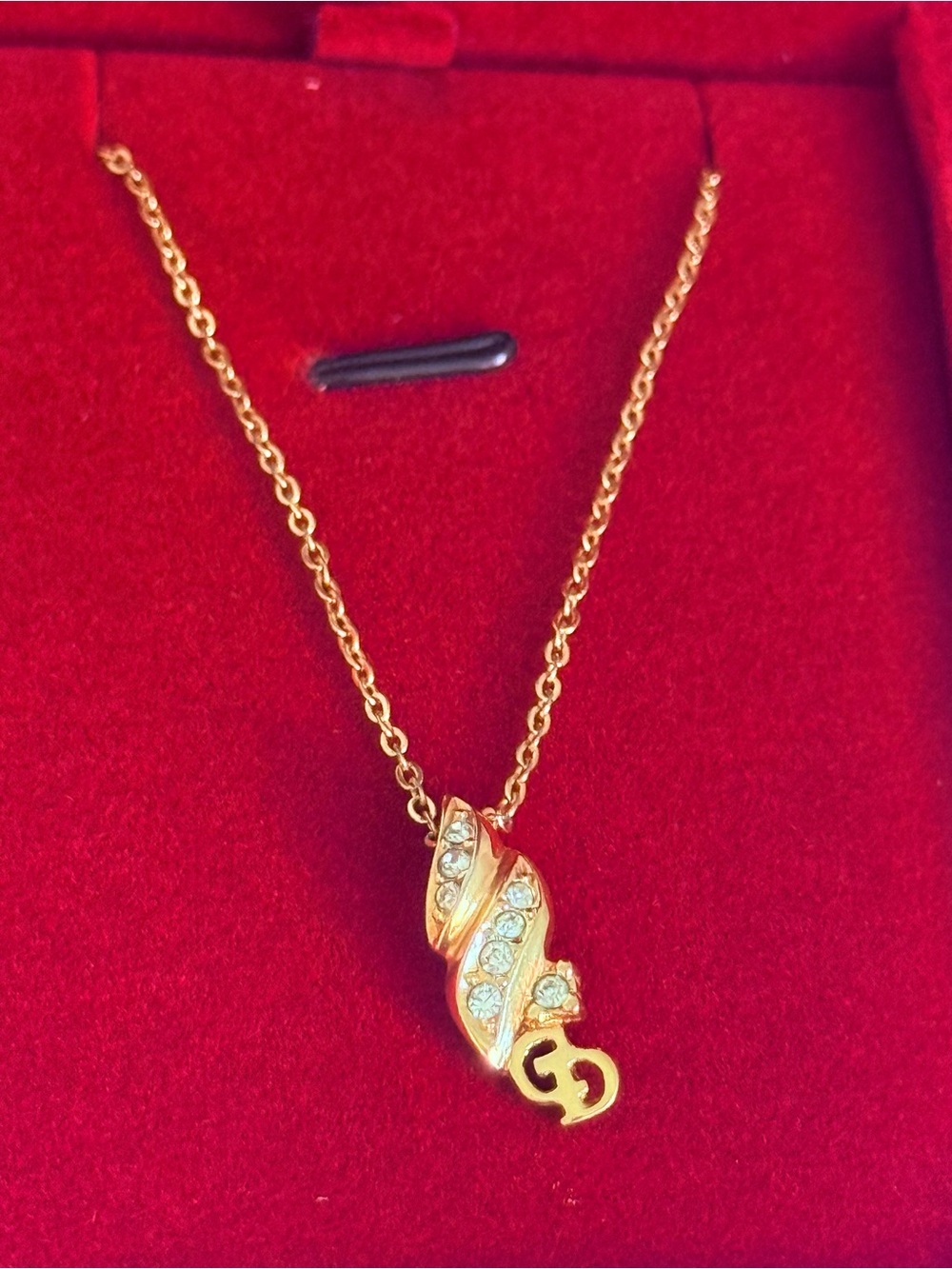 Christian Dior Vintage Crystal Swirl CD Logo Pendant Necklace 🌟 - Picture 6 of 11